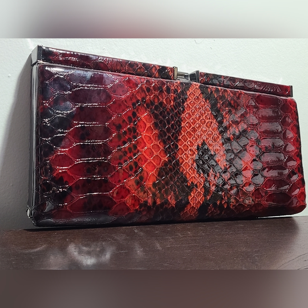 Authentic Danier Red Wine Snake Clutch / Purse